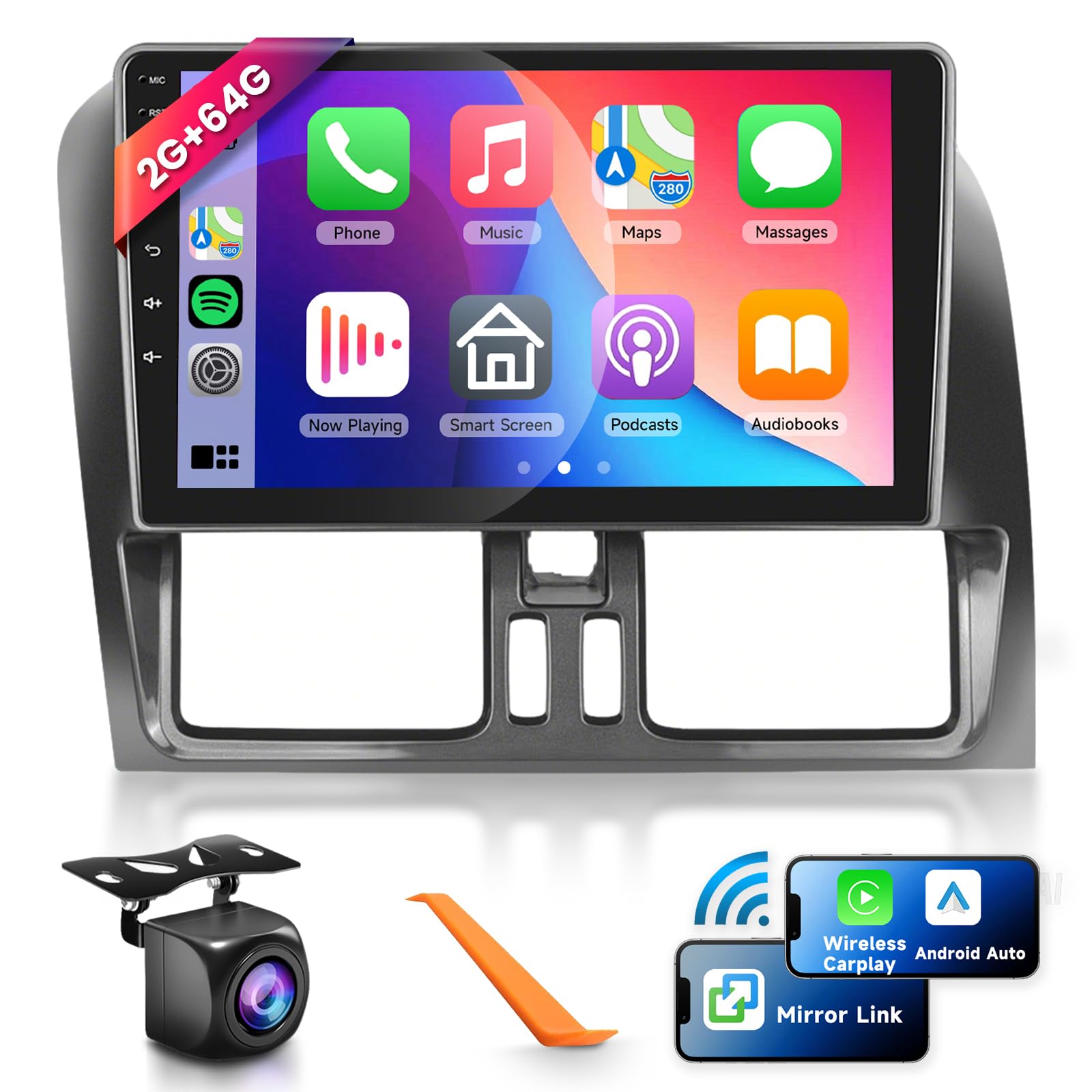 Photo 1 of 2G+64G Car Radio Stereo for Volvo XC60 2008-2013 with Wireless CarPlay/Android Auto, 9 Inch HD Touch Screen Android 13 Head Unit GPS WiFi Bluetooth FM/RDS EQ HD Backup Camera