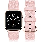 Newlibery Designer Leather Bands Compatible with Apple Watch Band 38mm 40mm 41mm 42mm(S11/10) for Women,Genuine Leather Checkered Engraved Strap for iWatch Series 11/10/9/8/7/6/5/4/3/2/1/SE/Ultra3/2/1