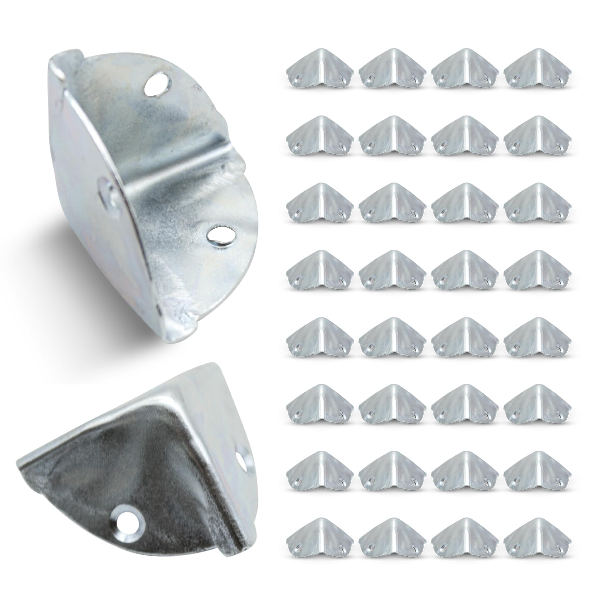DOJA Barcelona Metal Edge Protectors, Pack of 32, Corner Protection, 36 x 36 x 36 mm, Zinc Galvanised, for Baby Corner Protectors, Furniture Edge Protection, Table Corner Fitting, Box, Table Edge
