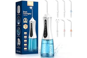 AAU Cordless Water Dental Flosser for Teeth - 350ML Portable and Rechargeable Oral Irrigator with 5 Modes 6 Replaceable Tips - IPX7 Waterproof Powerful Battery Life Water Dental Picks for Travel Home Use
