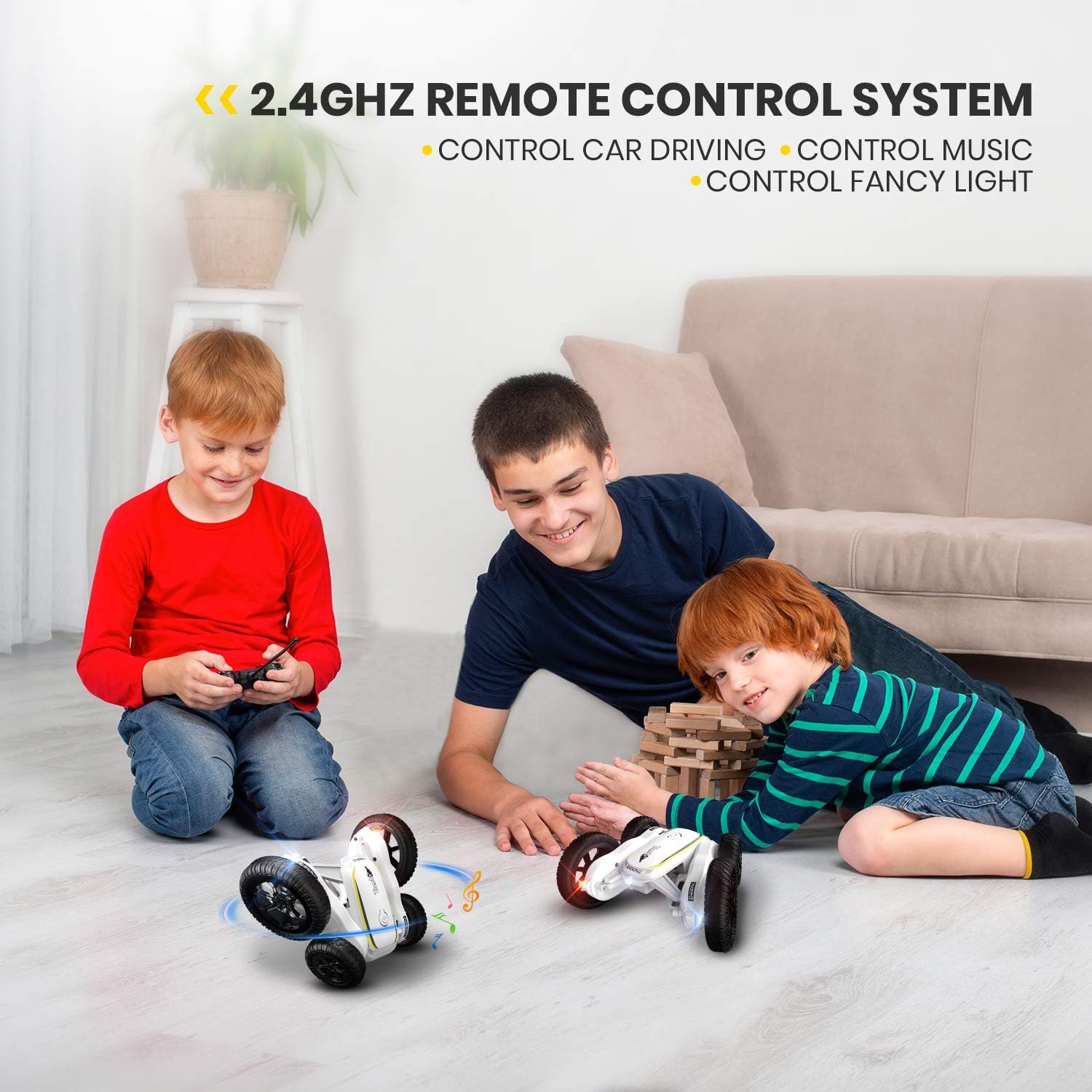 DEERC RC Stunt Cars Remote Control Car Toys for Kids, Demo Mode Music & Led Lights Control, 4WD Double Sided Fancy Rotating 360° Flips Vehicles, 2 Batteries for 50 Min Play, Toy Gifts for Boys & Girls: Toys & Games