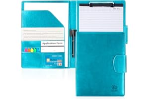 AGOER Leather Portfolio Folder Binder,A4 Padfolio Clipboard Folder with Magnetic Closure Cover with Letter Sized Papers,Sticky Tabs,Pen for Business School Office Conference Notepad Clip Boards(Turquoise)