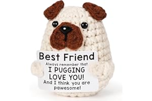 LODESKEE Friend Gifts Positive Crochet Animals for Best Friends BFF Bestie Soul Sister Friendship Birthday, Handmade Collectible Puppy for Friends, I Love You/You are Awesome Inspirational Decor Doll