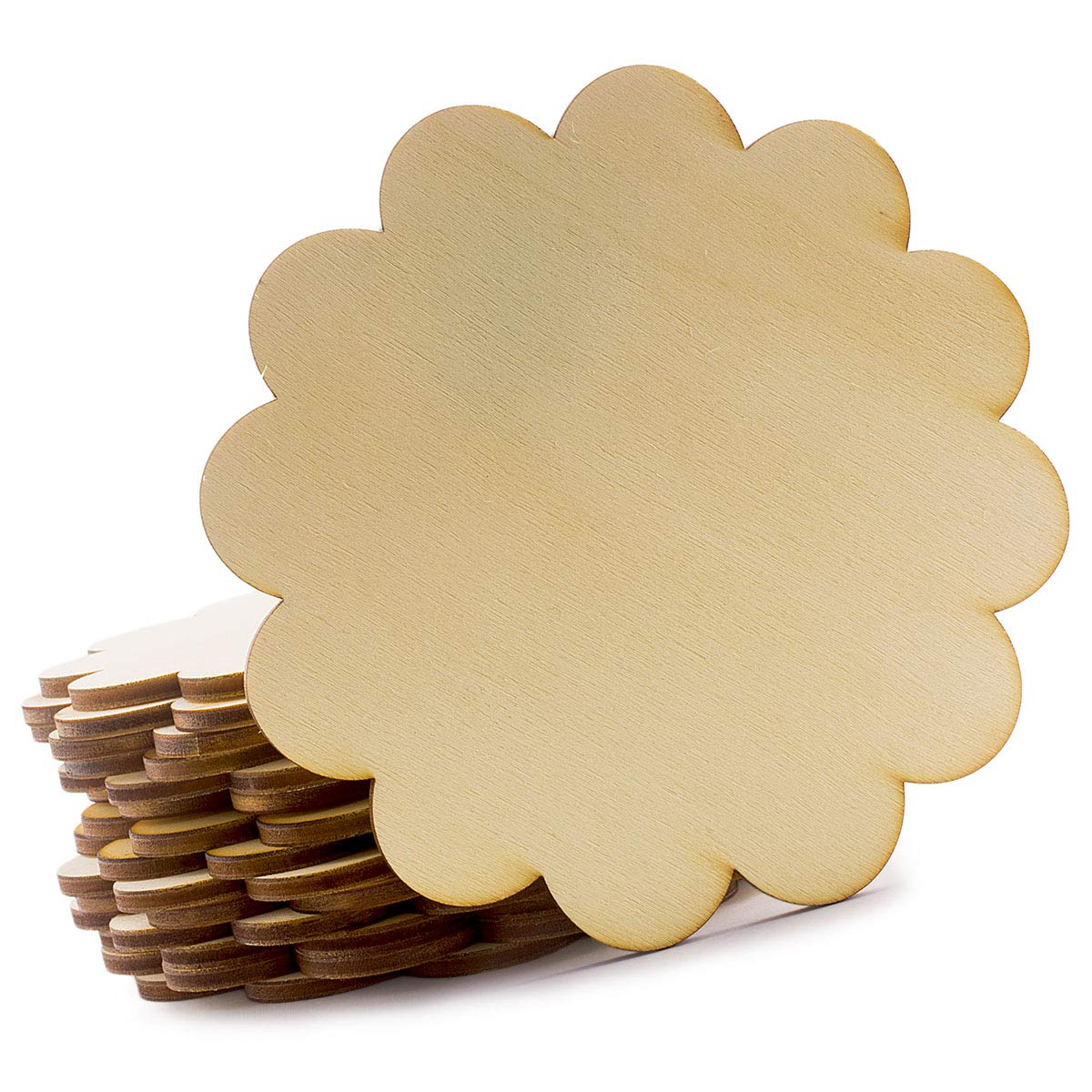 Summer-Ray 24pcs Wooden Scallop Unfinished Coaster for Home, Office, DIY Craft Project