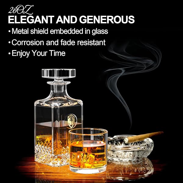 WHISKEY DECANTER WITH 2 GLASSES,CREATIVE CRYSTAL WHISKEY DECANTER SET,25OZ BOURBON WHISKEY DECANTER LIQUOR DECANTER FOR WHISKY LOVERS,BEST RETIREMENT & BIRTHDAY GIFTS FOR MEN DAD