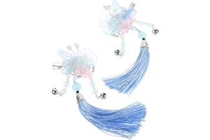 HAMPPLIES Hanfu Hair Accessories Chinese Style Tassel Butterfly Flower Hair Clips for Teen with Bell