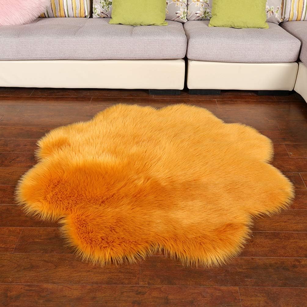 Amazon Com Tangfuti Soft Faux Sheepskin Fur Area Rugs Plum Blossom Fluffy Rugs For Bedroom Silky Fuzzy Carpet Furry Rug For Living Room Girls Rooms Orange 3ft Diameter Kitchen Dining