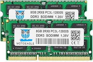 8GB DDR3 DDR3L-1600 SODIMM, 16GB Kit (2x8GB) PC3L-12800S RAM 1600 Mhz, Motoeagle 2RX8 1.35V Dual Rank Module Chips Upgrade fo