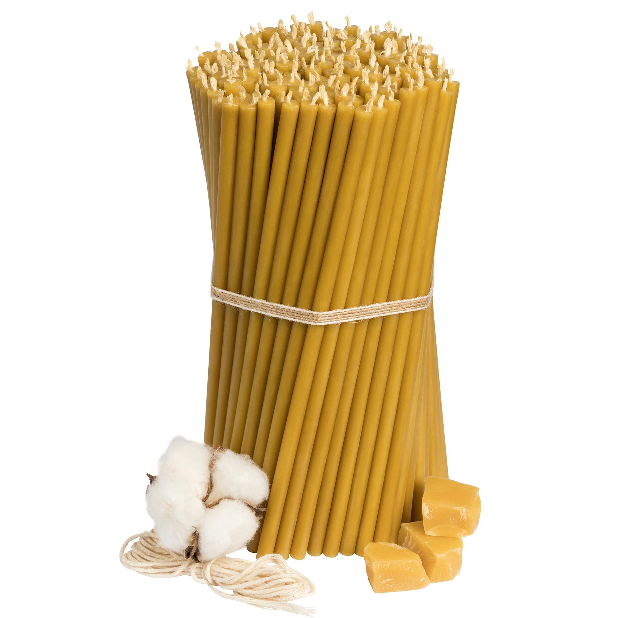 Ritual Candles Beeswax Candles: Honey, Pack of 150, Length 20.5 cm, Diameter 6.6 mm, Burn Time 80 Min; Natural, Drip , Smokeless Thin Church Quality, Made of Beeswax No. 60
