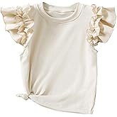 Ecolala Girls' Ruffle Sleeve Shirts Ribbed Knit Cute Tops Crew Neck Summer T Shirts