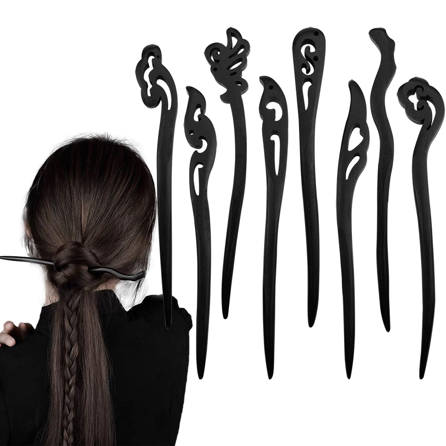8 PCS Wood Hair Sticks, Chinese Retro Hairpins Chopstick Carved Hair Sticks for DIY Accessory for Woman Girls