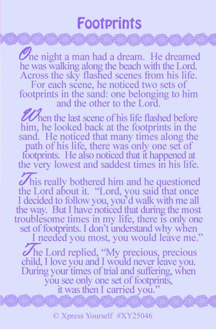 XPRESS YOURSELF KEEPSAKE WALLET / PURSE CARD - RELIGIOUS - 'FOOTPRINTS' XY25046