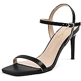GENSHUO Women’s Strappy High Heeled Sandals 3 Inch Square Open Toe Stiletto Heels Slingback Shoes with Ankle Strap for Wedding Party Chic and Sexy