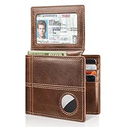 Mens Wallet With AirTag Holder, Bifold Leather RFID