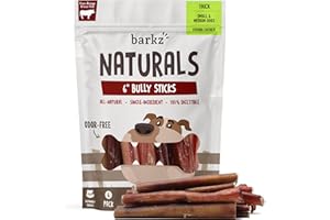 Barkz Naturals 6 Inch Thick Odor-Free Bully Sticks for Dogs (6 Pack) - 100% All-Natural Beef Pizzle Sticks for Small to Medium Dogs - Strong Chewers - Fully Digestible
