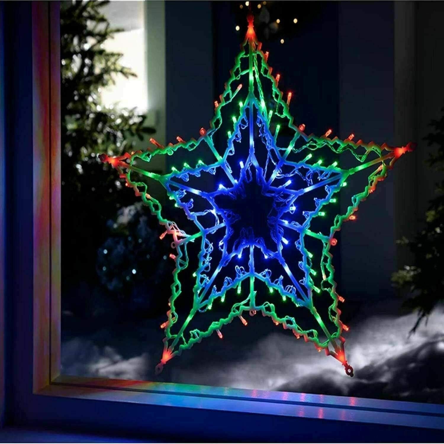 100 Bulb Multi Colour Christmas Star Silhouette Window Decoration