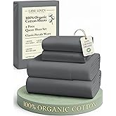 LANE LINEN Sustainably Produced 100% Organic Cotton Queen Size Bed Sheets, Soft & Comfy Naturally Cooling Percale Cotton Sheets, Low Pill Fade Resistant 15" Deep Pocket Queen Sheets– Charcoal