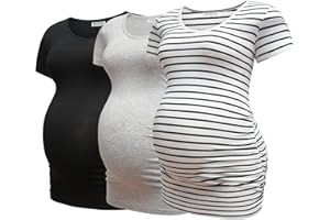 Bearsland Womens Maternity Tshirt 3 Packs Classic Side Ruched Tee Top Mama Pregnancy Clothes