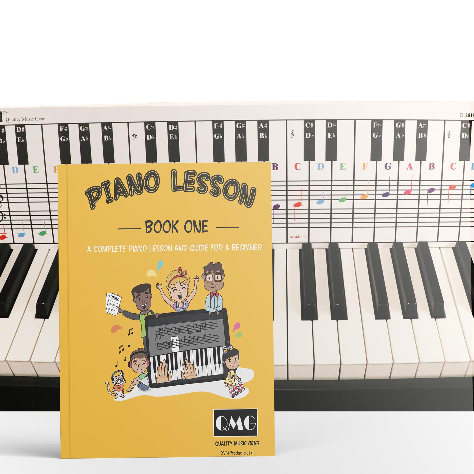 QMG Piano & Keyboard Note Chart with Color Note Lesson Book – Complete Beginner Learning Kit with Video Tutorials – Practice Guide for Students, Teachers & Adults – Fits All Pianos & Keyboards