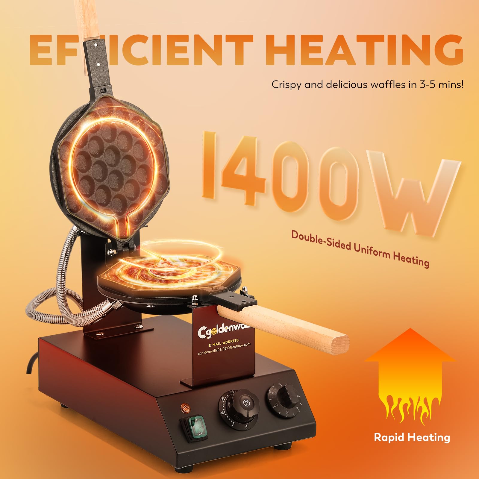 Cgoldenwall Bubble Waffeleisen für klassische Eierwaffeln丨1400W mit Antihaftbeschichtung für Cafe/Dessert-Shop/Restaurant丨Automatische Temperatureinstellung inklusive Rezeptvorschläge&Bedienungstipps 6