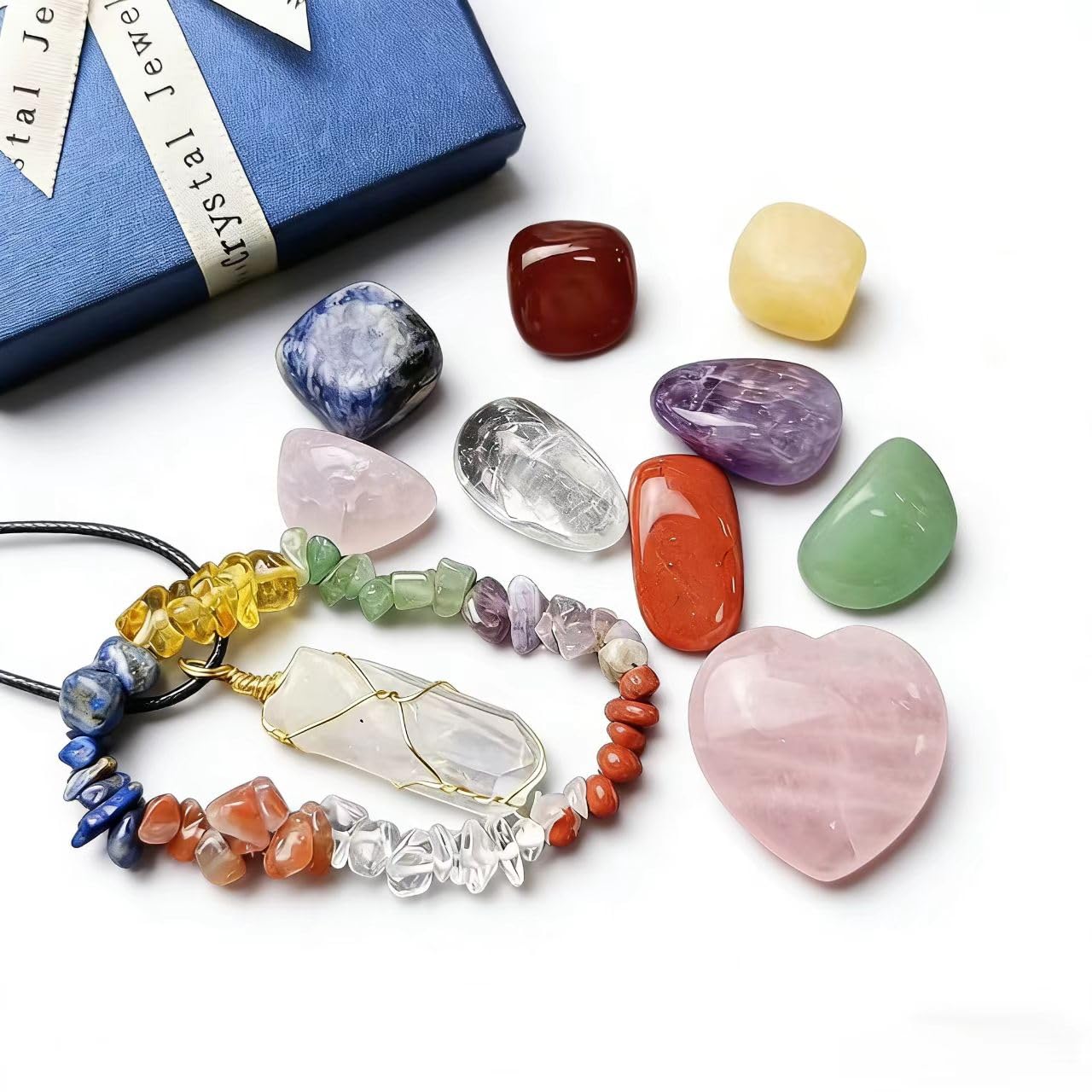 ycyingcheng 15 Gemstones Chakra Stone Healing Balancing Kit, Chakra Stone Set for Meditation Healing Crystals Stress Relief, Positive Energy Generator Orgonite Pyramid Protection