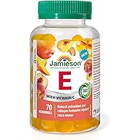 Jamieson Vitamin E 100 IU Gummies Peach Mango Flavour, with 25 mg Vitamin C. Packed with Antioxidants, Supports a Healthy Met