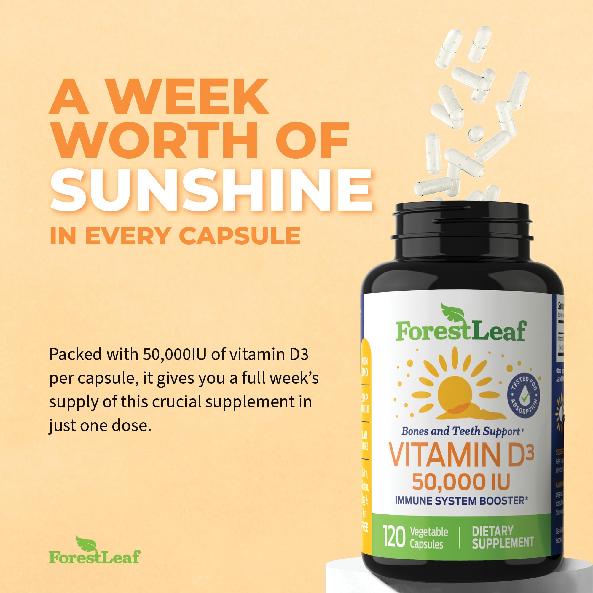 ForestLeaf Vitamin D3 IU Weekly Supplement Vitamin D Capsules for