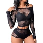 Buitifo Women Lingerie Set Mesh Skulls Top Blouse Cosplay Outfits | Halloween Costume Wear,Bodycon Shirts and Fishnet Bottoms,Holiday Party Clubwear