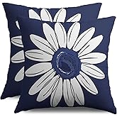 Smozenith Blue Decorative Pillow Covers 18X18 Set of 2, Navy White Spring Summer Daisy Flower Print Throw Pillow Covers Outdoor Farmhouse Floral Seasonal Cushion Cases Couch Sofa Bed Decor
