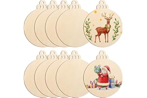 SOPHENA Large Size 7" Wooden Christmas Ornaments to Paint, DIY Blank Unfinished Round Wood Discs Ornament for Crafts Hanging Decorations(10PCS)