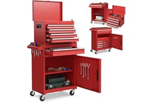 Goplus Tool Chest, 5 Drawers Rolling Tool Cabinet with Detachable Top Toolbox, Universal Lockable Wheels, Lock Bar, Protective Liner & Tool Rack, Metal Tool Storage Cart, Tool Box for Garage Workshop