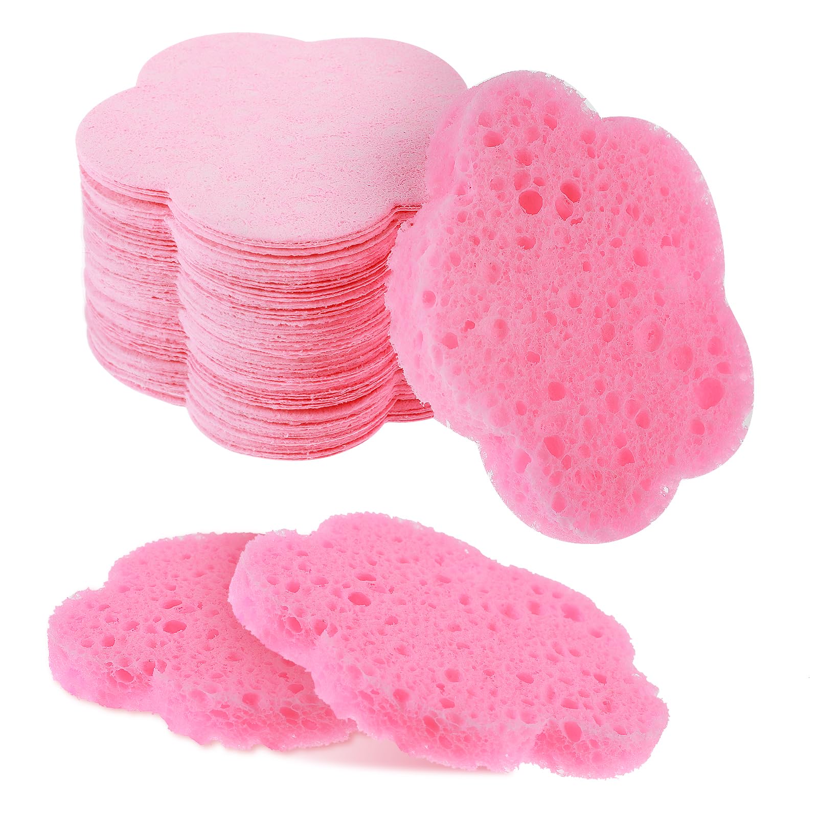 Telooco 50 Pieces Flower Shape Compressed Facial Sponges Disposable Expedient Travel Face Sponges for Cleansing Exfoliating Makeup Estheticians Spa(Pink)