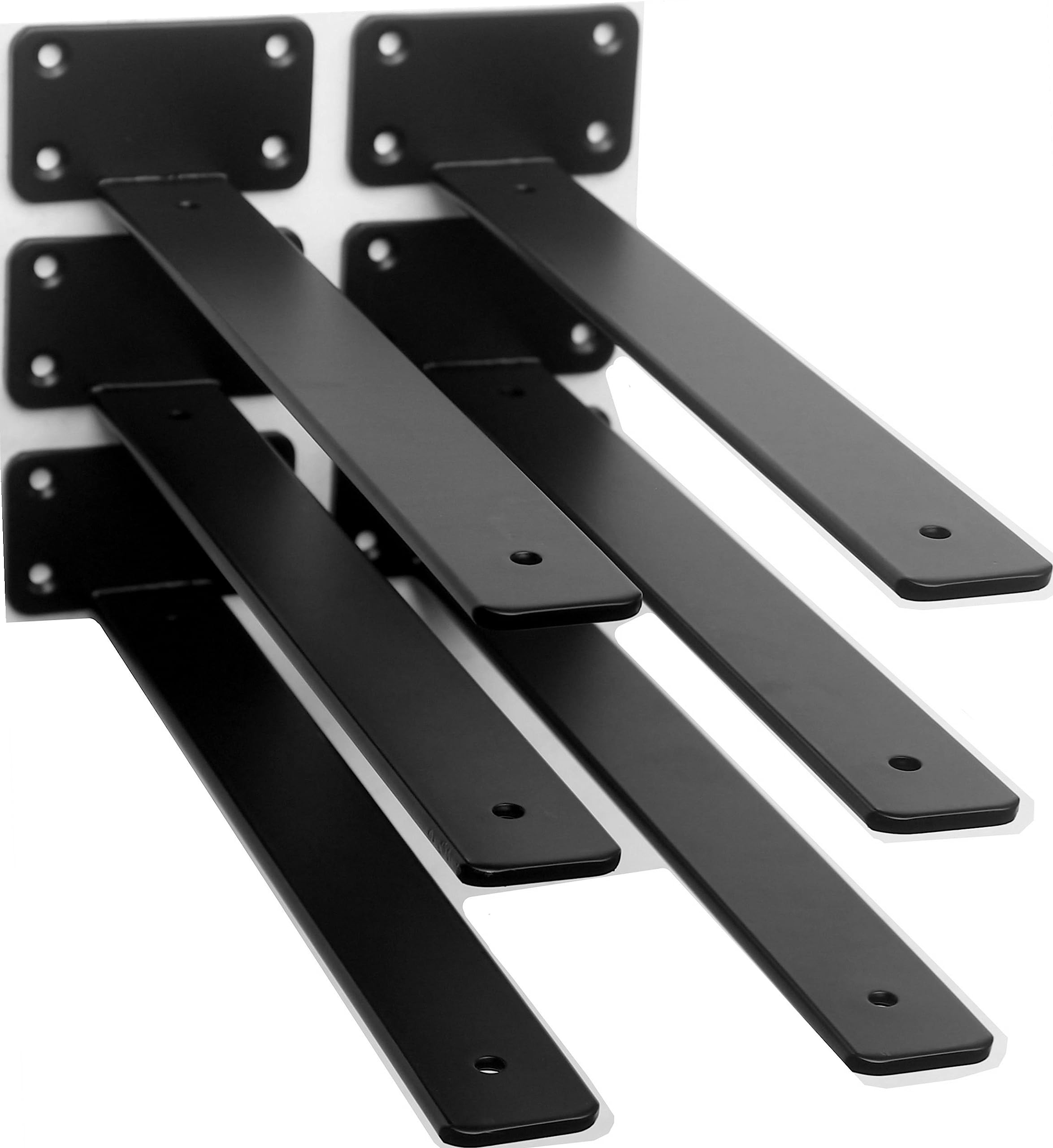 Photo 1 of 6 Pack - 12 inch Black Hidden L Shelf Bracket (1/5 Inch Thicked) Iron Floating Shelf Brackets Rustic Industrial Metal Brackets for Shelf Support
