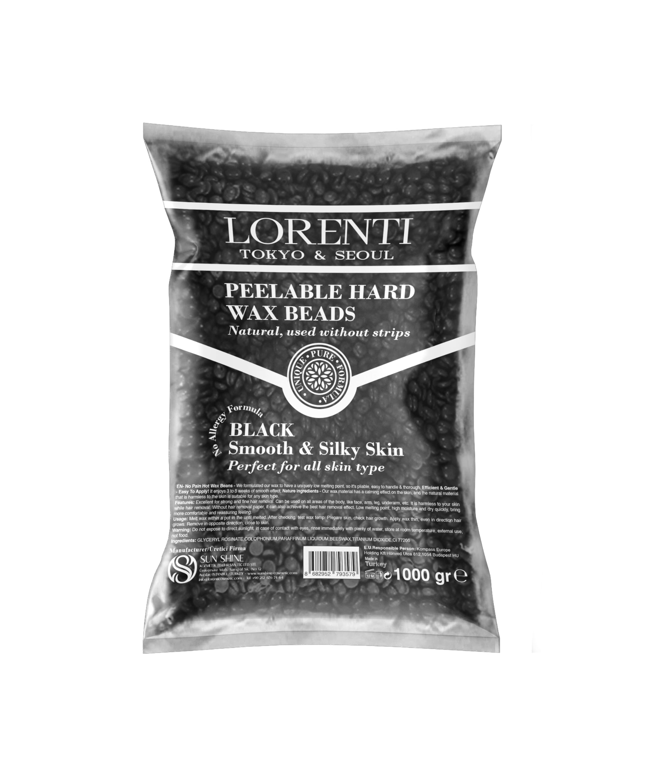 Lorenti Professional Hair Removal Hard Wax Black Beads 1000g | Painless Hair Removal of Full Body and Face | Natural Less Pain Wax | for Women and Men