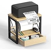 Movetility Label Roll Holder & FanFold Labels with Drawer, Wooden Shipping Label Holder for Thermal Printer, Thermal Label Holder for Desktop Label Printer, Sticker Roll Holder for Home, Office, Work