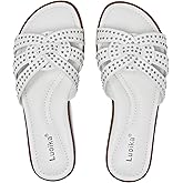 Luoika Women's Wide Width Flat Slides Sandals, Strapy Slide Sandal Slip on Dressy Summer Shoes for Women.