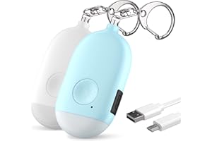 Rechargeable Self Defense Keychain Alarm – 130 dB Loud Emergency Personal Siren Ring with LED Light – SOS Safety Alert Device Key Chain for Women, Kids, Elderly, and Joggers by WETEN (Blue&White)