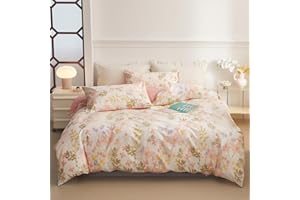 EAVD Girls Floral Duvet Cover Twin Soft Cotton Chic Garden Floral Leaves Botanical Bedding Set with 2 Pillowcases Spring Aesthetic Floral Boanical Duvet Cover with Zipper Closure