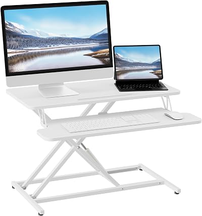 ERGOMAKER 32in Standing Desk Converter Dual Monitor White 80cm Wide