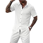SOLY HUX Men's 2 Piece Outfits Button Down Short Sleeve Shirt and Shorts Set Summer Beach Vacation Clothes
