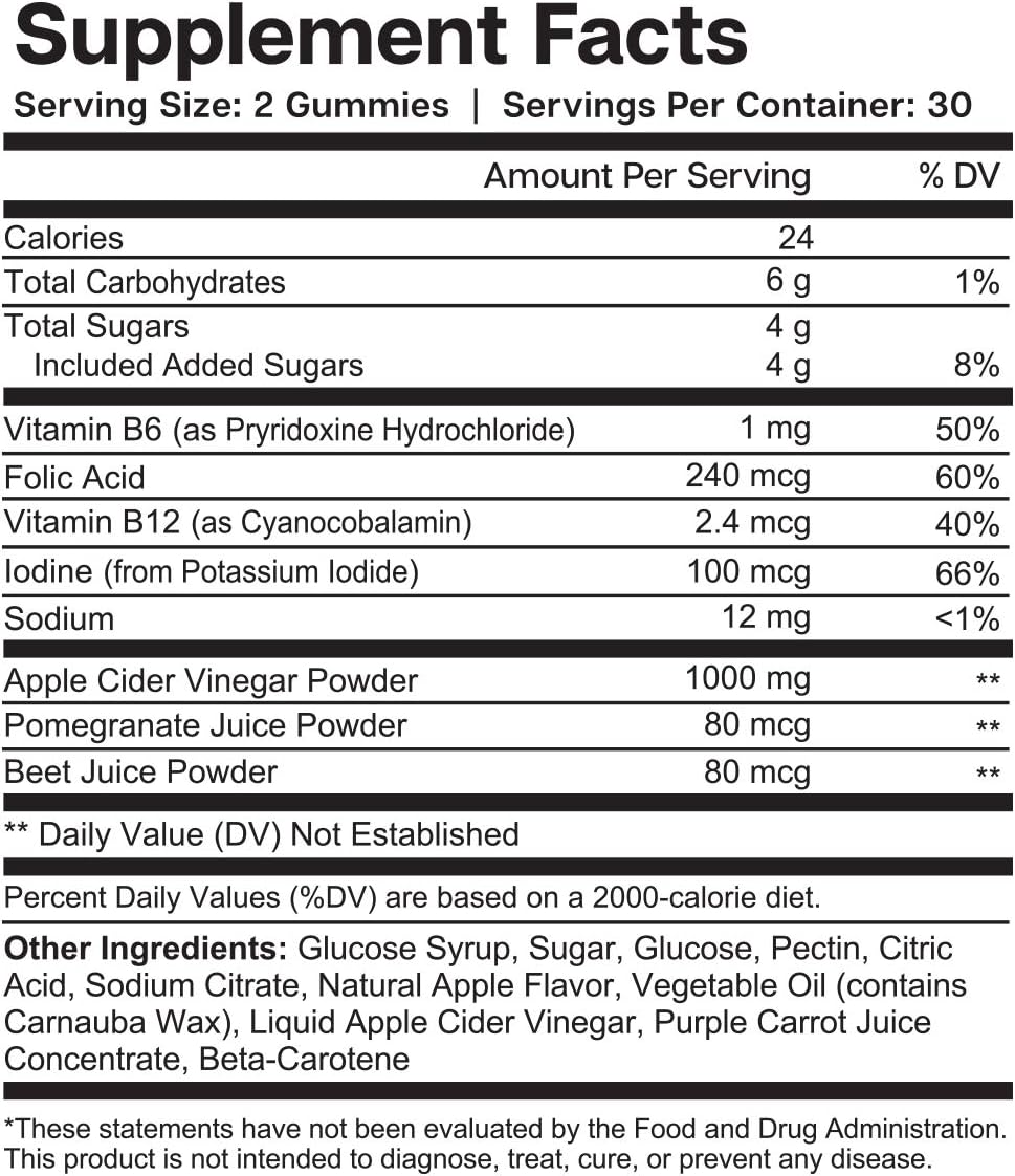 Apple Cider Vinegar Gummies from The Mother - All-Natural, Vegan ACV with Folic Acid and Vitamin B6 & B12 | by Essential Elements - 60 Count: Health & Personal Care