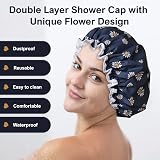 SARG Premium Double Layer Shower Cap with Flower Design - Reusable Waterproof view 2