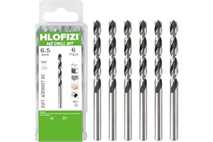 HLOFIZI 6.5mm M2 Drill Bits (6 Pack), Metric High Speed Steel Drill Bits for Metal, Stainless Steel and Hard Wood