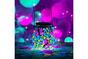 Bshine Mosaic Solar Lantern Outdoor Hanging Waterproof, Butterfly Mosaic Light Indoor Decorative Table, Garden Decor for Yard Outside, Path, Pathway, Courtyard, Lawn, Birthday Gift for Mom Women