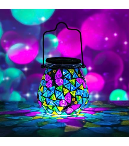 Afirst Mosaic Solar Lantern – Glass Hanging Light, Butterfly Hollow Out, IP44 Waterproof For Garden, Patio & Holiday Decor (1 Pack)