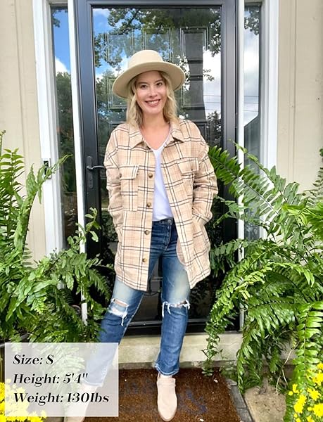ALIMASHA WOMEN’S FLANNEL PLAID SHACKETS LONG SLEEVE SHIRT AUTUMN WINTER BUTTON DOWN JACKET WITH POCKETS