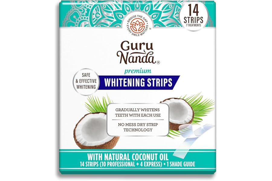 GuruNanda Teeth Whitening Strips – 7-Day Treatment with Non-Slip, Dry Strip Technology – Whitening Designed with Care for a Brighter Smile