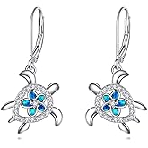 KZX Sea Turtle Earrings for Women 925 Sterling Silver Turtle Dangle Earrings Blue Opal Drop Earrings Leverback Earrings Dangles Sea Animal Jewelry Gifts for Mother Wife Bithday Anniversary