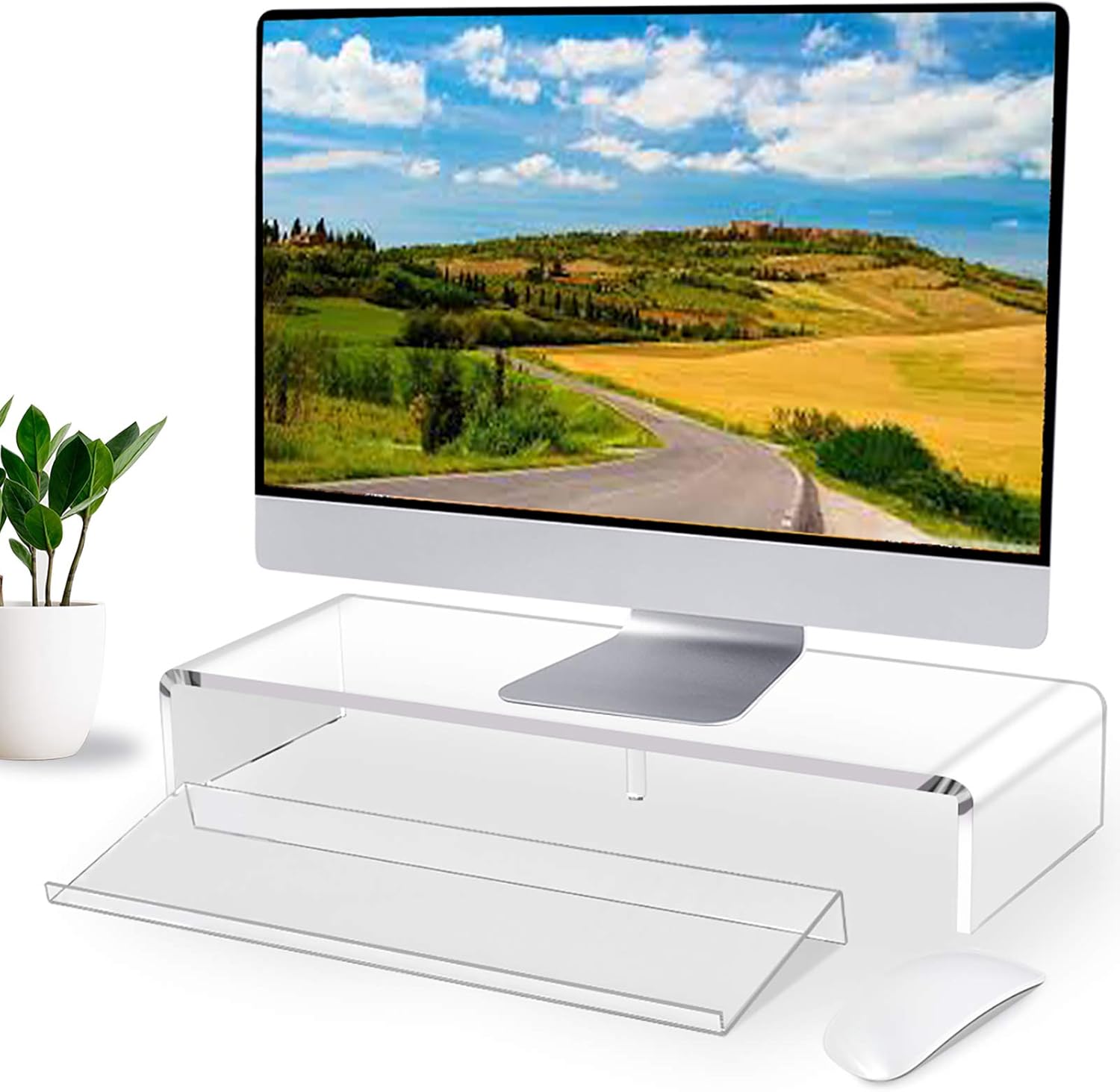 Acrylic Monitor Stand & Keyboard Stand,Computer Monitor Stand Riser for Home Office Business Desk Stand for Keyboard Storage, Multi-Media iMac Printer