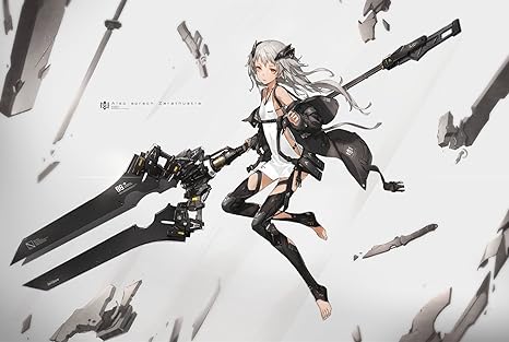Athah Designs Anime Original Girl White Hair Long Hair Weapon